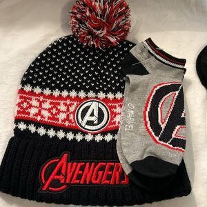 Avenger Kids Pom-Pom Beanie sock Set- Black and Red